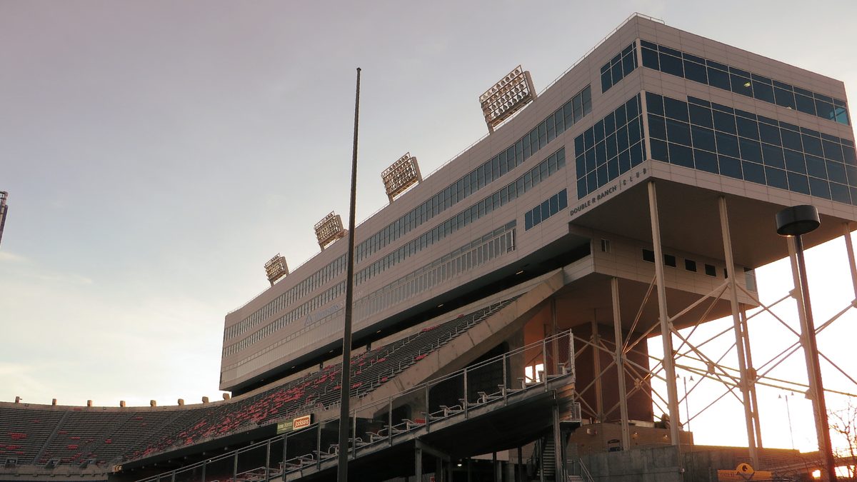 The blue field at Albertsons Stadium, Boise State University.
